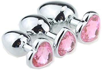 Beginners 3 Pcs Super Quality Stainless Steel Plug Anales Plated Heart Shaped 3D Acrylic Diamond Jewelry (Baby Pink)