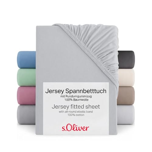 s.Oliver Spannbettlaken 180x200-200x200 cm- 100% Baumwolle, Matratzenhöhe bis 25 cm, besonders weich & angenehm, Spannbetttuch hellgrau