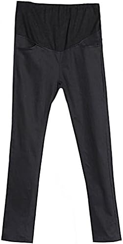 MIAMAMA Women's Maternity High Elastic Waist Comfortable Slim Skinny Plain Pants, Black Medium