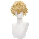Tongtta Short Straight Gold Hair Halloween Party Role Play Synthetic Wig for Men