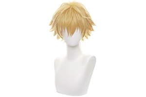 Tongtta Short Straight Gold Cosplay Wigs Halloween Party Role Play Synthetic Wig for Men