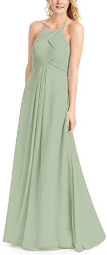 Doramei Women's Prom Dress A-Line Floor Length Chiffon Pleated Backless Simple Halter Neck Bridesmaid Dress Sage 8