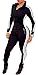 Bodycon4U Women Stripes Spandex Zentai Long Sleeve Unitard Bodysuit Sport Bodycon Jumpsuit Romper (XL, Black)