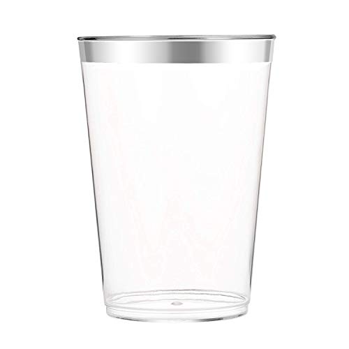 100 Count 10oz Disposable Clear CupSilver Trim Cup/Old Fashioned