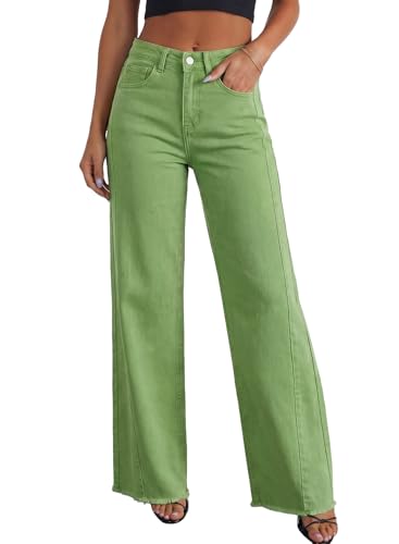 Sidefeel Women's Wide Leg Jeans Smoke Green