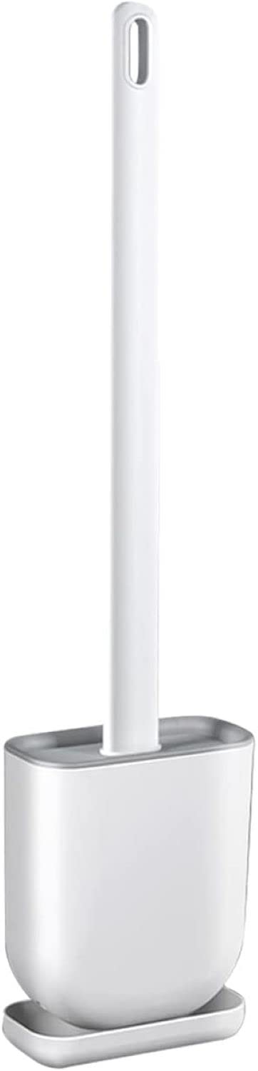 Straame Silicone Toilet Brush and Holder Set with No-Slip Long Plastic Handle & Soft Flexible Bristles - Base for Anti-Drip - Wall Mounted Brush - Deep Cleaning (White 1 Pack)