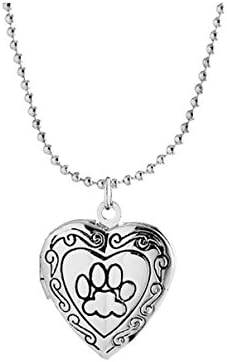 Kebaner Womens Silver Dog Paw Print Friend Picture Photo Frame Living Memory Heart Locket Necklace Gifts