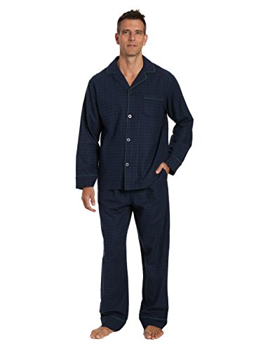 Men's Premium Flannel Pajama Set - Windowpane Checks - Navy Green - Large