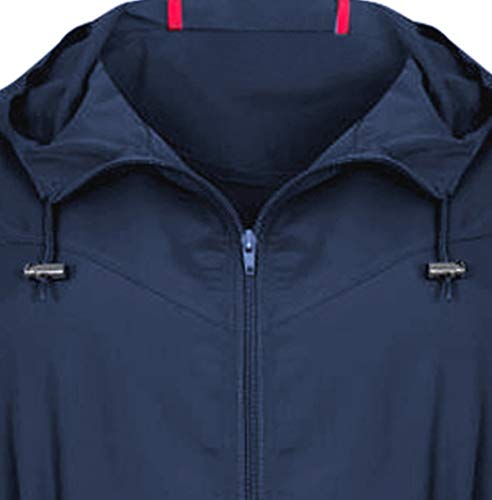 Eytino Women Plus Size Lightweight Windbreaker Drawstring Hooded Jacket with Pocket,1X Blue