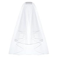Elegantday Bridal Wedding Veil White Double Ribbon Edge Center Cascade with Comb