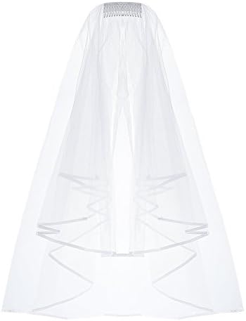 2 Layer Tulle Wedding Veils 2T Ribbon Edge Bridal Veils With Comb