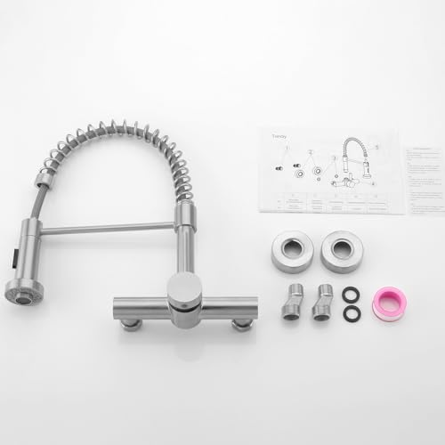 Tondiy Wall-Mounted Kitchen Tap with Flexible Spout, Sink Mixer Tap with 2 Jet Types, Hot and Cold Water Taps 360° Rotating, SUS304 Stainless Steel, Removable Aerator Brushed