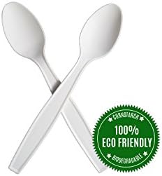 HeloGreen 6" (Tea Spoon, 100-Count Package) Eco-friendly Biodegradable Cornstarch Disposable Microwavable Elegant Premium Medium Weight Cutlery