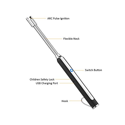 ANYI Arc Lighter, USB Rechargeable Electric Lighters with 360Â°Flexible Longer Neck and Safety Switch, Flameless & Windproof, Plasma Beam Lighter for Candle BBQ Fireworks Camping
