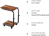 SIMPDIY Adjustable Side Table with Wheels Rustic Brown Heavy Duty Iron view 10