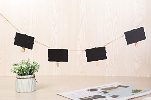 Xena Clip On Mini Blackboard Wooden Chalkboard Set 12 Pack DIY Seating Name Tag Note Placement Cards Wedding Events Accessories Teaching Supplies Aid Kids School 3.35 x 2.36 Inches Each - Thumbnail 3