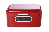 Bread Box for Kitchen Counter - Red Bread Bin, Retro Storage Container with Front Window, For Doughnuts, Pastries, Cookies - 12 x 7 x 6 Inches