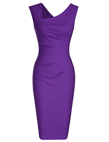 MUXXN Women s Cut Out Neck Ruched Waist Purple Bridesmaid Dress (M Purple)