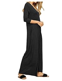 Jacansi - Vestido largo con capucha para mujer, cuello en V, manga 3 4, liso