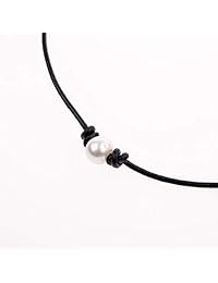 Bodai Gargantilla collar de cuero auténtico con perla de agua dulce colgante, joyería hecha a mano para mujeres, sin metal, CCPN020