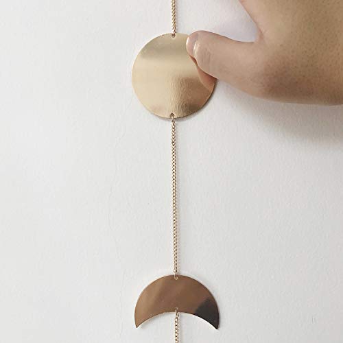 Moon Phase Wall Hanging, Manicer Moon Phase Garland Boho Moon Wall Art with Chains Celestial, Gold Shining Wall Hanging Ornaments, Retro Style Home Wall Décor for Apartment Living Room Bedroom Wedding