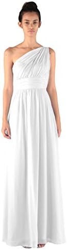 Miss Mint Women's One Shoulder Empire Waist Prom Dress Illusion Long (2, White)