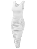 TWINTH Women's Sexy Stretch Ruched Sundress Fold Bodycon Midi Tank Dress