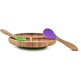 Sweet Baby Carrot Bamboo and Silicone Divided Plate for Baby &amp; Toddler Feeding Set BPA Free and Eco-Friendly No Spills with Stay Put Suction Base Bonus: 2 Spoons