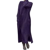 Women's Long Sleeve Fleece Lined Knit Tunic Maxi Dress with Pockets, Loose Fit Casual Winter Fall Plus Size Lace Trim Dresses