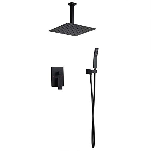 Homary Contemporary Matte Black 12 Rain Shower Set Square Shower