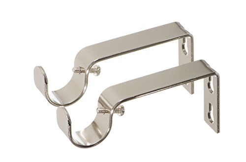 Ivilon Fixed Brackets for Curtain Rods - for 7/8 or 1 Inch Rods. Set of 2 - Brushed Nickel