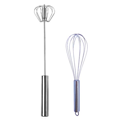 Set of 2 Stainless Steel Whisk 8 Inches and 10 Inches,Kitchen Balloon Hand Stainless Whisk Set for Blending Whisking Beating Stirring by Ouddy,Push Whisk,Egg Whisk - Thumbnail 6