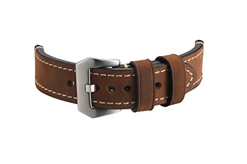 EACHE 26mm Vegetable Tanned Watch Band,Genuine Leather Handmade Watch Straps in Dark Brown-Silver Hardware