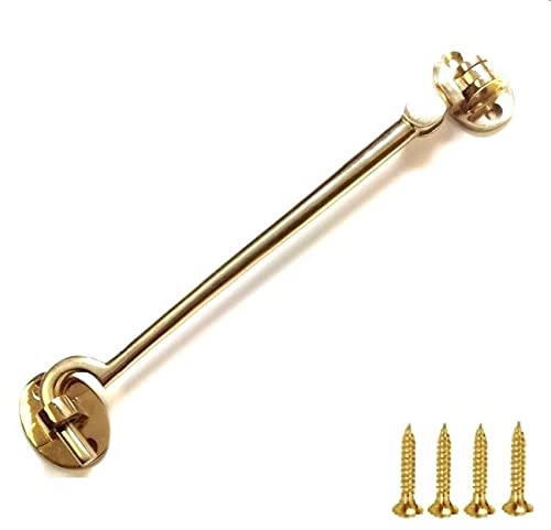 TERF® 150mm Heavy Duty Polished Brass Cabin Door Hook and Eye Lock 150mm (6 inch) Cabinet Latch including Fixing Screw For Door Gate Window Closet Shed Latch - Pack of 1
