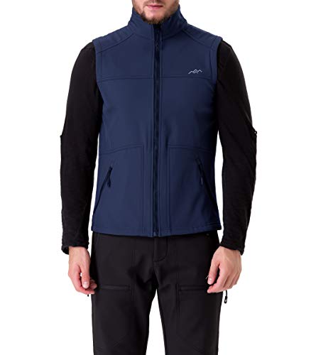 Trailside Supply Co.Men's Fleece-Lined Softshell Vest Outdoor Travel Gilet Stand Collar Water-Repellent,Dark Blue,L
