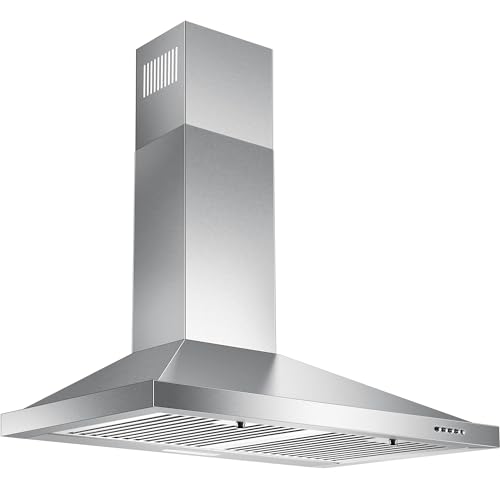 Zomagas Range Hood 30 inch, Wall Mount Vent Hood in Stainless Steel, Ducted/Ductless Convertible Duct, Kitchen Hood w/Baffle Filters, 3 Speed Fan, Energy Saving LED Light, Push Button Control