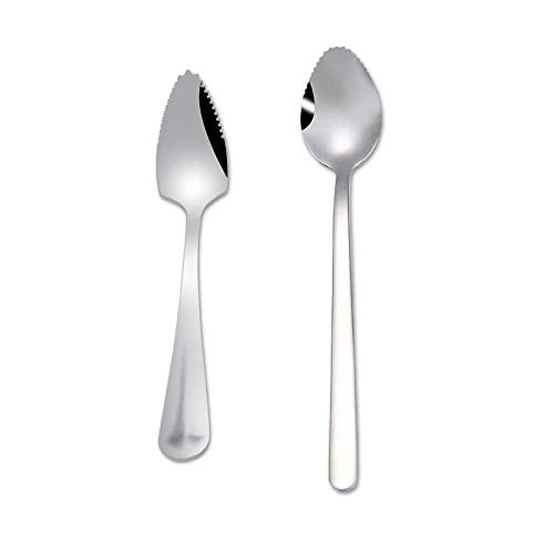 YFOX Fruit Spoon, Grapefruit Spoon, Dessert Spoon, Stainless Steel Dessert Spoon, Scraper, Serrated Edge, 2 Pieces