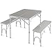 Giantex Aluminum Folding Camping Table Outdoor Portable Picnic Suitcase Table Set w/Bench 4 Seat, Silver-36 L
