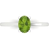 Clara Pucci 14K Solid White Gold 1 ctw Peridot Solitaire Ring for Women | Anniversary, Birthday Gift | 7x5mm Oval Cut