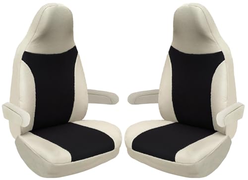 BREMER SITZBEZUEGE Custom Seat Covers, Compatible with RV, Driver & Passenger Seats, Colour Code: 828 (beige black)