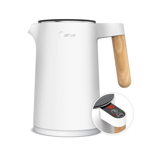 Midea Edelstahl Wasserkocher mit Temperatureinstellung, 45℃-100℃, 1,5 Liter, 2200W Kettle Weiß, Teekocher mit Temperaturanzeige und Sicherheitsfunktio