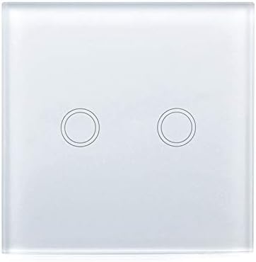 2 Interruptor de la cuadrilla 1 Camino Panel de Vidrio Templado de Interruptor de Pared Light Touch Smart Home con RF433 Mando a Distancia CA 110V 240V Negro Huangchuxin Color White