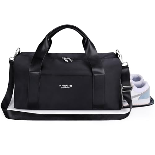 Sports Bag Men and Women for Adults, with Shoe Rack and Wet Pocket – Waterproof Duffle Bag for Fitness, Swimming and Travel (Black, 49 x 20 x 25 cm/25L)