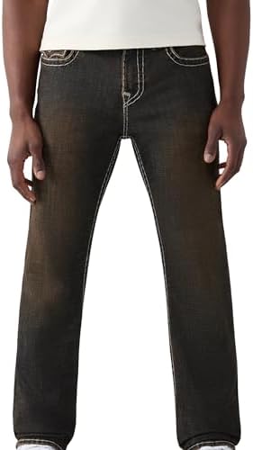 True Religion Men's Ricky Quadriple Logo Super T Flap Jeans -Black