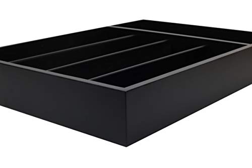 Silverware Utensil Tray Wooden Cutlery Drawer Dividers 5 Compartments Flatware Organizer Storage Holder Black Color Bamboo Flatware Organizer Good for Kitchen Office Supplies Cosmetics