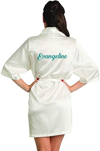 Women's Personalized Name, Custom Titles or Phrases Satin Robe with Vinyl Print-Bride & Bridesmaid Kimono Robe