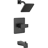 Delta Faucet Modern 14 Series Matte Black Shower Faucet, Tub and Shower Trim Kit with Single-Spray Touch-Clean Black Shower Head, Matte Black T14467-BL-PP (Valve Not Included)