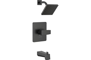 Delta Faucet Modern 14 Series Matte Black Shower Faucet, Tub and Shower Trim Kit with Single-Spray Touch-Clean Black Shower Head, Matte Black T14467-BL-PP (Valve Not Included)