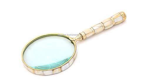 Brass MOP 10X Magnifier, Handheld Reading Magnifying Glass, Best for Reading, Crossword Puzzle, Rocks, Coins, Stamps and Inspection, Perfect for Personal Use, Office, Classroom, Travel