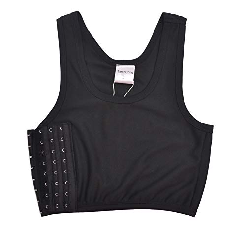 BaronHong Mesh Chest Binder Short Corset Sport Bra for Tomboy Lesbian(Black,S)